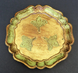 Venetiaanse houten flesonderzetter in groen met goud