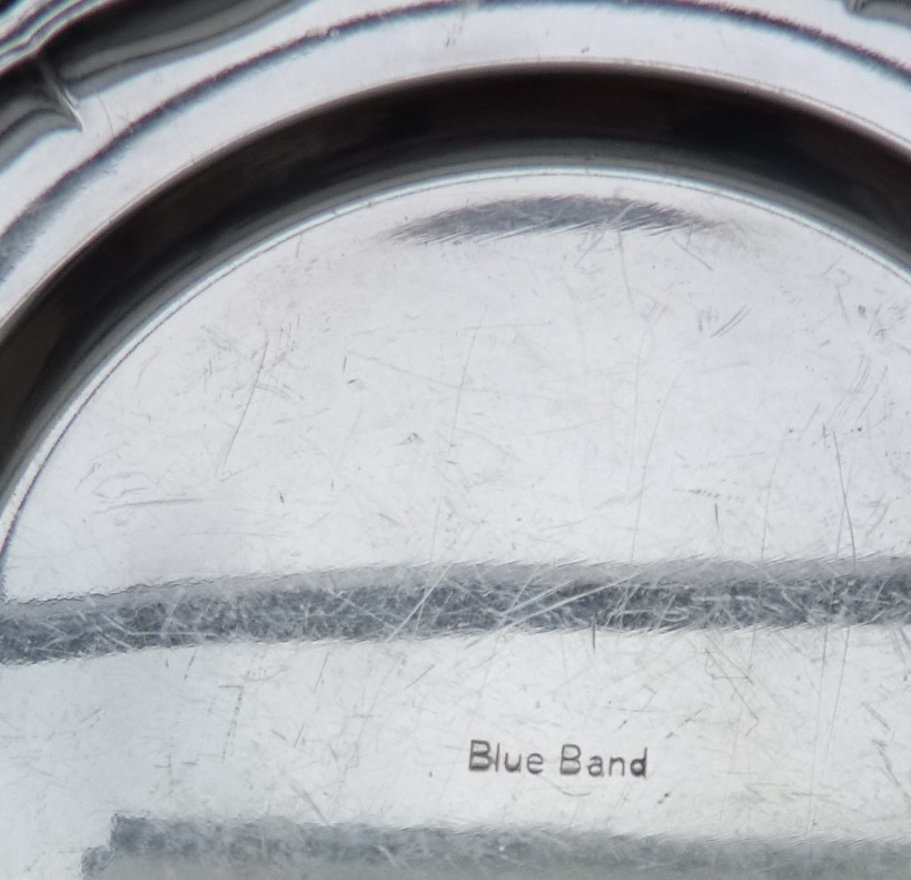 Verzilverd Blue Band boterschaaltje met glazen inzet