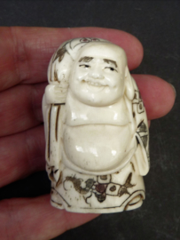 Japanese hand carved bone Netsuke Traveling Monk