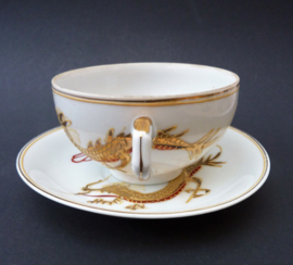 Japanse porseleinen Litophane Geisha Dragon ware kop en schotel