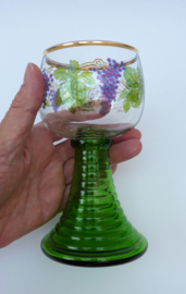 Large roemer glass hollow green trumpet stem colored vine decoration