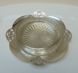 Art Deco verzilverd boterschaaltje met glazen inzet