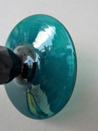 Georgian Peacock Blue wine glass tulip bowl baluster stem
