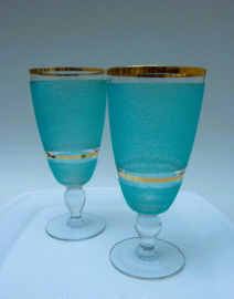 Mid Century pastelblauwe frosted glass bierglazen
