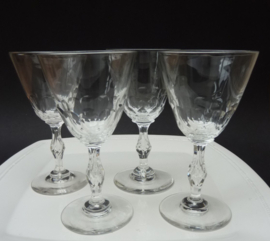 Four facet cut crystal wine glasses with air bubble stem 19th century