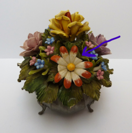 Capodimonte vintage centrepiece porcelain bouquet in pewter vase