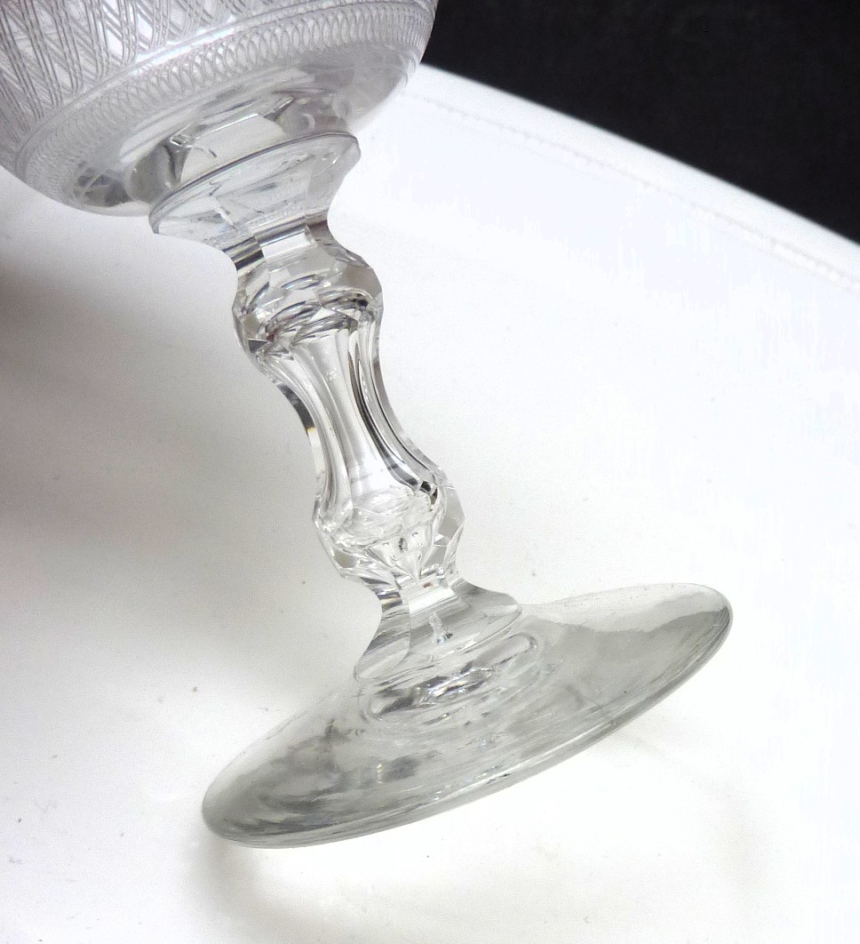 Etched crystal wine glasses 19th century