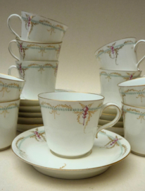 Foecy Limoges Art Nouveau porseleinen koffiekopjes met schotel
