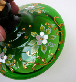 Bohemian enamelled green glass chocolate box