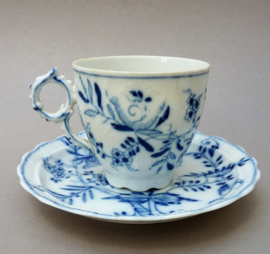 Antique Dutch Louis Regout Blue Onion porcelain coffee cup with saucer