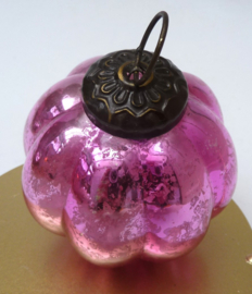 Vintage Duitse glazen Kugel kerstbal pompoenmodel roze craquele