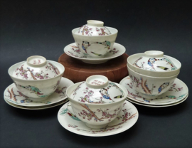 Japanese Edo Gaiwan eggshell porcelain tea bowls with dish