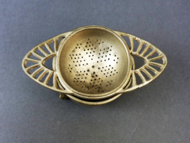 Jugendstil pewter tea strainer with drip tray