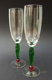 WMF Walter Wenzl handgeblazen champagneglazen met gekleurde steel