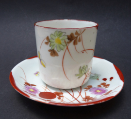 Japanese Taisho Kutani ware porcelain demitasse cup with saucer