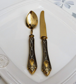 Antique brass fruit knive and spoon