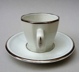Apilco bistroware demitasse espresso kop en schotel wit met zilver
