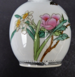 Chinese porcelain vase flowers bird calligraphy Cultural Revolution