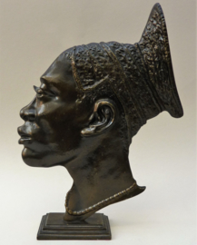 Leon Van DHaute antieke bronzen sculptuur Afrikaanse Mangbetu vrouw