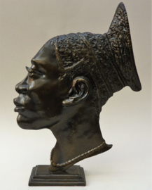 Leon Van DHaute antique bronze sculpture of an African Mangbetu woman
