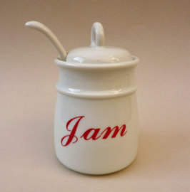 Witte porseleinen bistroware jampot met lepel