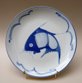 Chinees blauw wit porseleinen Koi vis bord 25.5 cm
