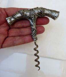 Vintage silver plated handled direct pull corkscrew with vine decoration