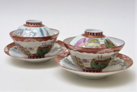 A pair of Japanese Kutani Meiji Taisho porcelain Chaiwan tea bowls