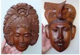 Balinese wood carved bride and groom wedding wall sculptures