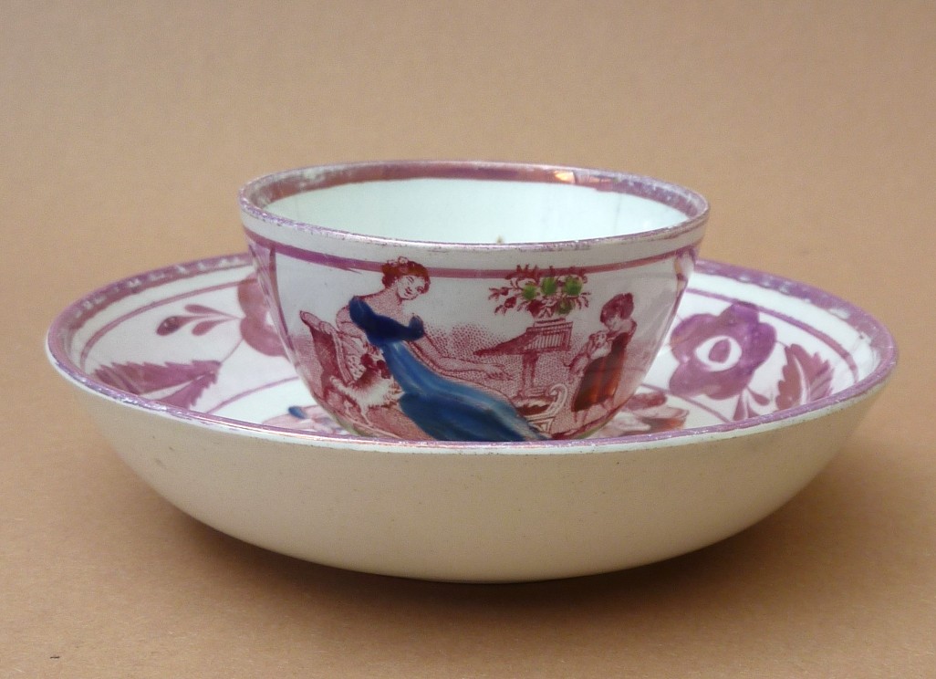 Dawson Sunderland luster ware cup with saucer early 19th century