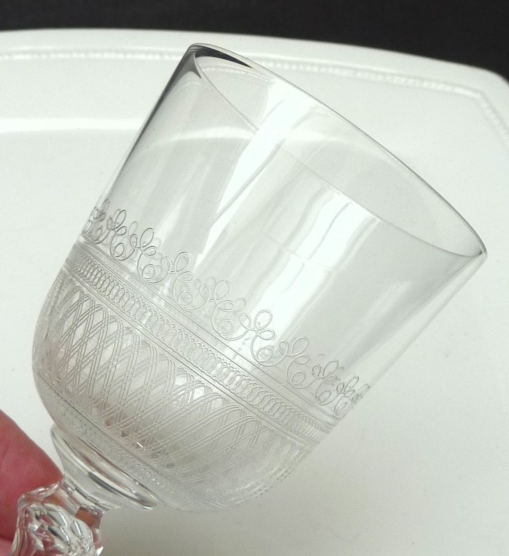 Etched crystal wine glasses 19th century