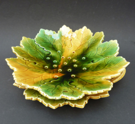 Sarreguemines barbotine leaf shaped fruit colander with drip plate