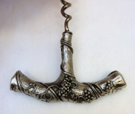 Vintage silver plated handled direct pull corkscrew with vine decoration