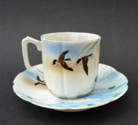 Antieke Japanse Taisho Kutani ware porseleinen demitasse kop en schotel