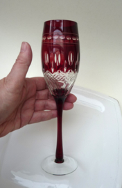 A pair of Bohemian ruby cut to clear champagne flute glasses