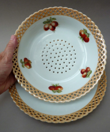 Schumann Bavaria antique porcelain fruit colander with drip plate