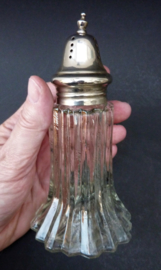Pressed glass sprinkler with white metal cap