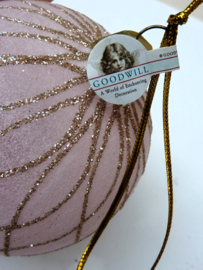 Goodwill kerstbal lichtroze gesuikerd glas gouden ruit 9 cm