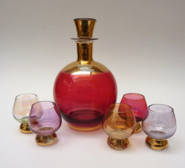 Laeken Belgium Mid Century Harlequin liqueur decanter set