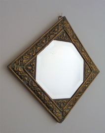 Gefacetteerde spiegel in messing frame 19e eeuw