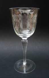 Murano floral engraved crystal wine glass spiral stem