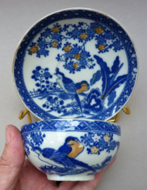 Japanse Meiji blauw wit transferware porseleinen kop en schotels