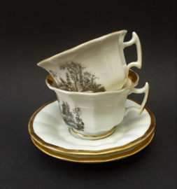 A pair of porcelain Grisaille cups with saucers 19th century