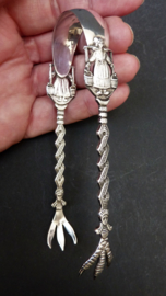 Antique sterling silver Dutch milkmaid sugar tongs