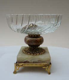 Hollywood Regency glazen bonbonschaal op onyx voet