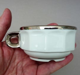 Pillivuyt white and silver petit creme cup with saucer