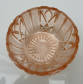Art Deco roze persglazen toilettafel set Ringhouder Sieradendoosje Vaas