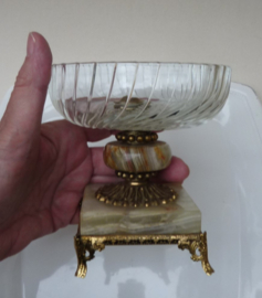 Hollywood Regency glazen bonbonschaal op onyx voet