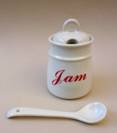 Witte porseleinen bistroware jampot met lepel