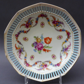 Schumann Dresden Floral garland cameo reticulated porcelain bowl